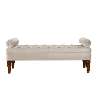 Velvet Long bed Bench for Bedroom,Upholstered Window Bench with Tufted Button,Entryway Bench,Bolster Bench for Living Room-Champagne