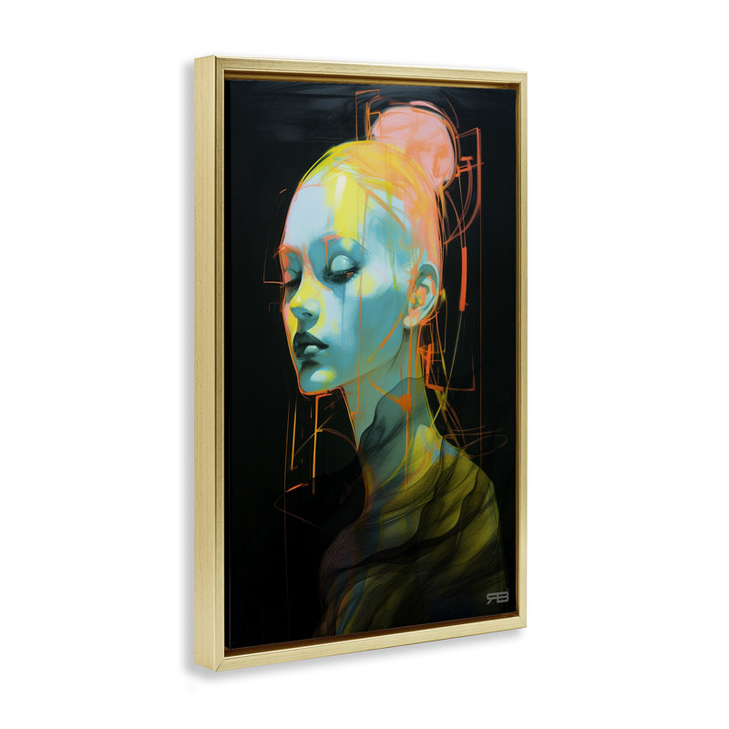 Toile flottante «Bold Modern Visage» par Roozbeh Bahramali, H 25 po x l 17 po, Cadre flottant métallique doré