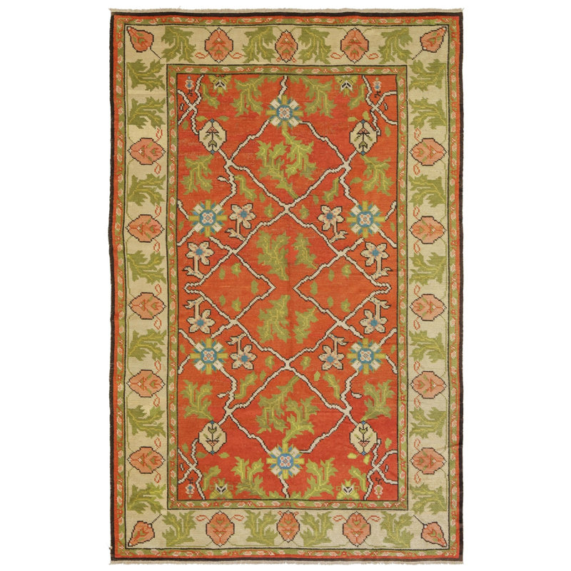 Vintage Worn One-of-a-Kind Rectangle 8'6" X 13'2" 1900s Wool Area Rug Orange
