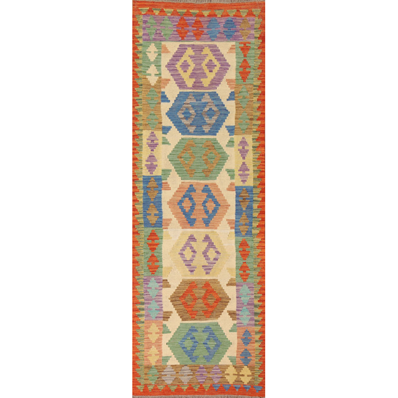 Tapis de couloir oriental réversible en laine Kilim 3 x 9