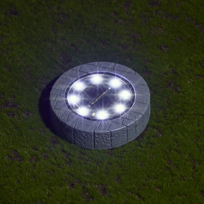 Set of Six Gray LED Solar Pathway Lights with Faux Granite Finish