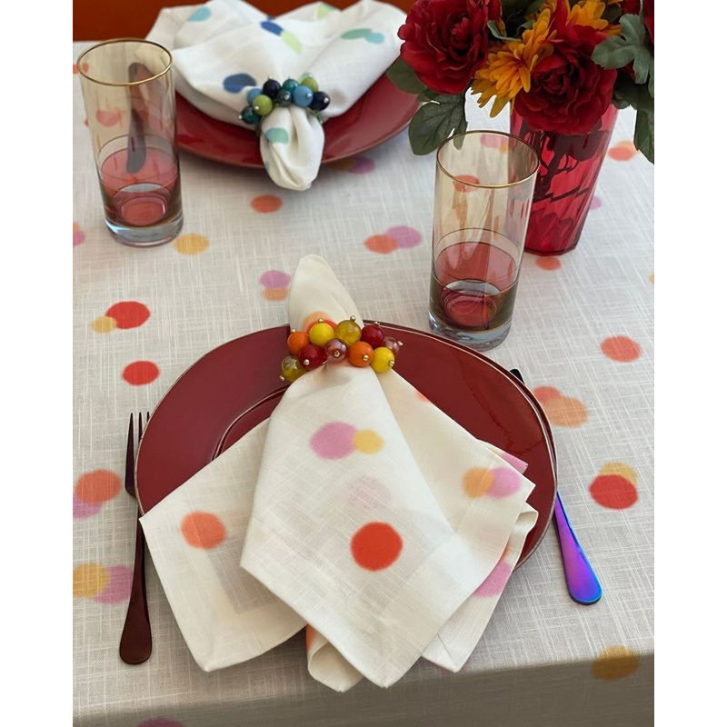 Bubbles Polka Dots Tablecloth, 108"L x 63"W, Orange