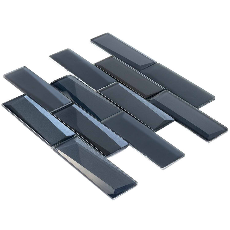 Remington 3D Bricks Bronze Glass Mosaic Tile, Midnight Blue