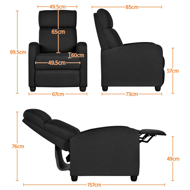 color Manual Glider Recliner with 3 Relaxation Modes, Black