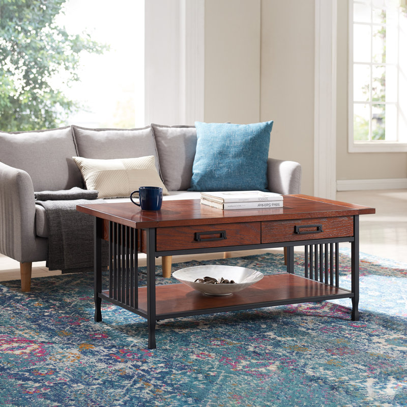 Ironcraft Solid Wood Coffee Table with Drawer in Mission Oak
