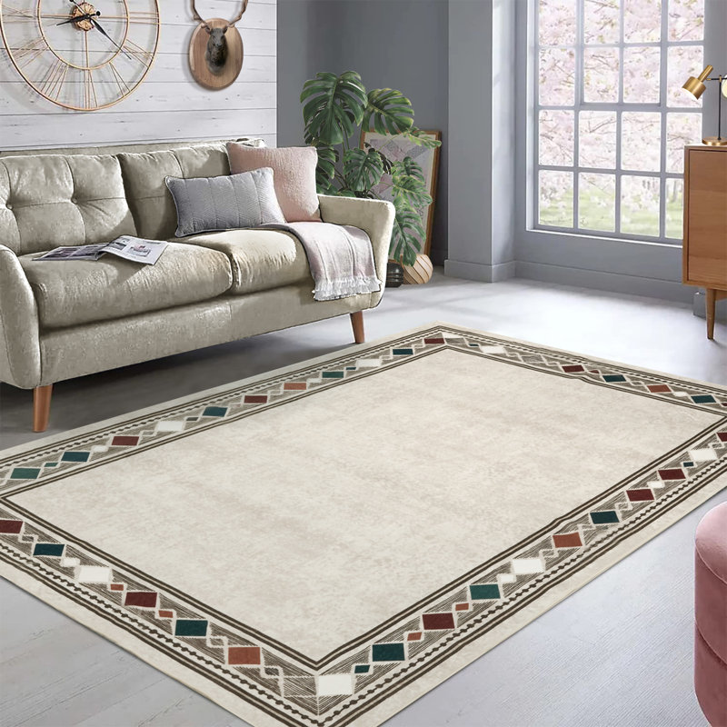 Tapis intérieur moderne en caoutchouc à poils courts antidérapant à motif de bord lavable à la machine pour le salon, la chambre à coucher, la cuisine et la salle à manger