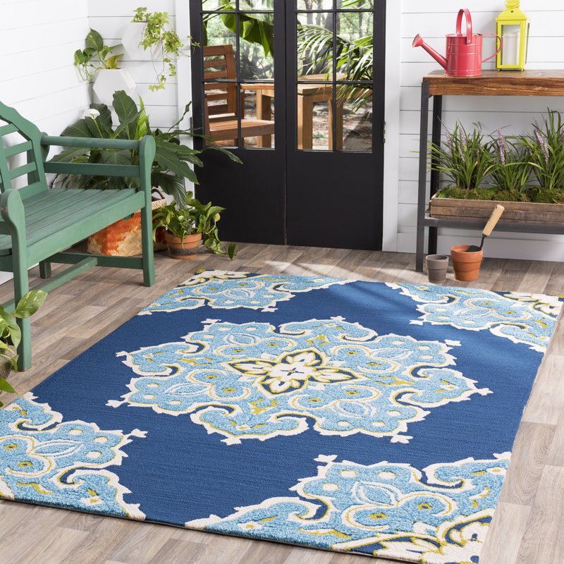 Adish Hand Hooked Oriental Indoor / Outdoor Rug, Rectangle 4' x 6'