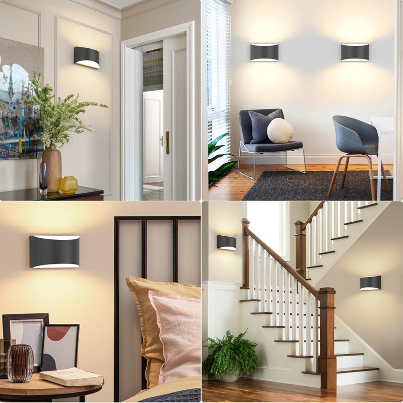 Black Modern Led Wall Sconce, Set Of 2 Hardwired Wall Sconces, 3 Colors Indoor And Dimmable Wall Lamp, 12w Up And Down Aluminum Wall Mount Light For Bedroom Living Room Hallway Corridor (black, 2 Pack)