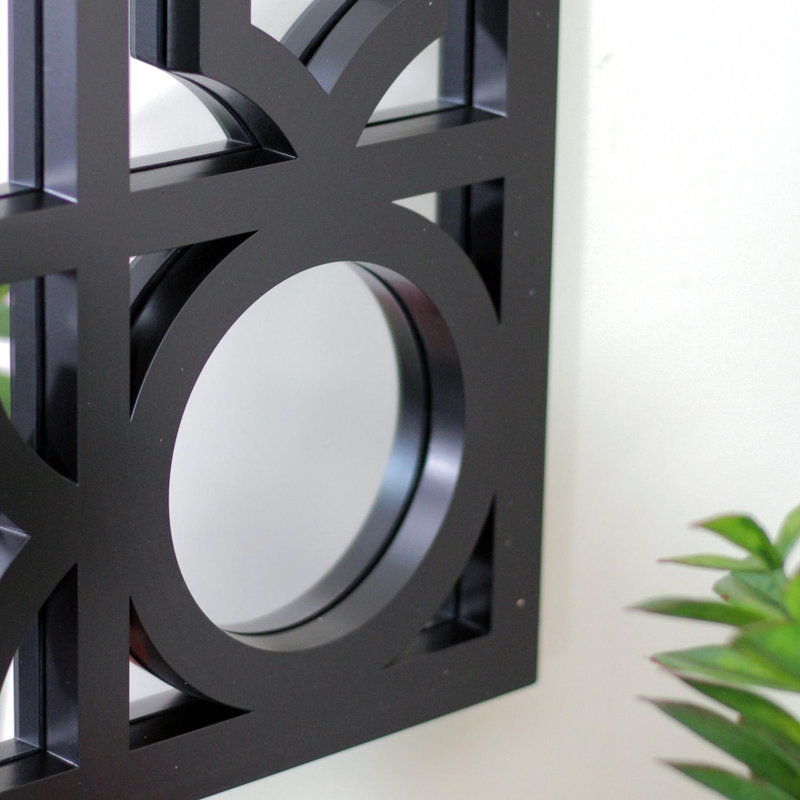 29.5" Framed Geometric Openwork Rectangular Wall Mirror, Black