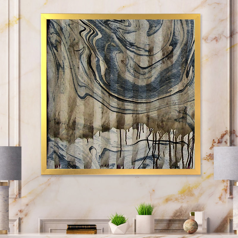 Marbre grunge dans des couleurs rétro, H 16 po x l 16 po x P 1 po, Toile encadrée dorée