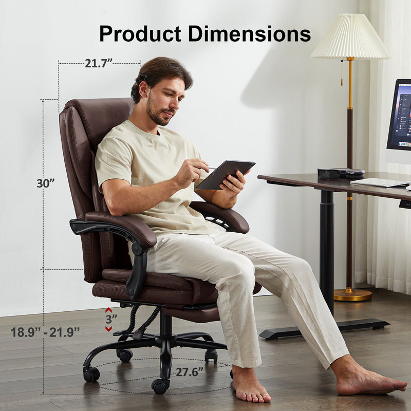 Ergonomic Executive Chair with Footrest, Brown
