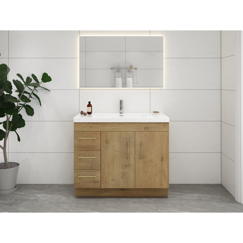 Ensemble de meuble-lavabo simple 42 po Carliss, Chêne, Or