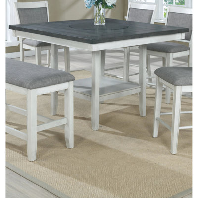 Table de salle à manger à hauteur de comptoir Style, rotation paresseuse de 20 po, gris craie, bois massif, bureau carré, table de rangement contemporaine avec tablette de 20 po, sous l'unité