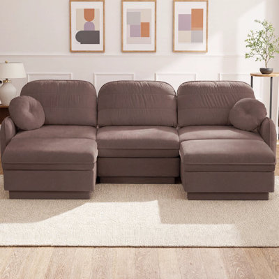 105" Oversized Chenille U-Shaped Modular Sectional Sofa, Deep Seat Couch with 2 Movable Ottomans, Exquisite Round & Quilted Pillows, Recessed Legs, Easy Assembly, Fits Living Room