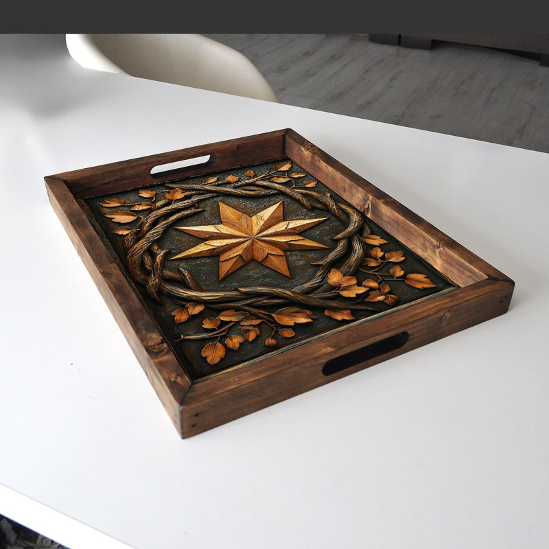 Élégant plateau en bois massif 18,9 x 15,0 x 1,6 pouces | Impression UV sur panneau de fibres à densité moyenne de 0,2 pouce d'épaisseur | Parfait pour servir, organiser et décorer la maison | Conception durable et élégante pour toutes les occasions