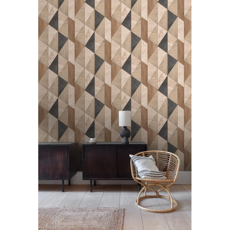 Papier peint gris à panneau géométrique, Brun
