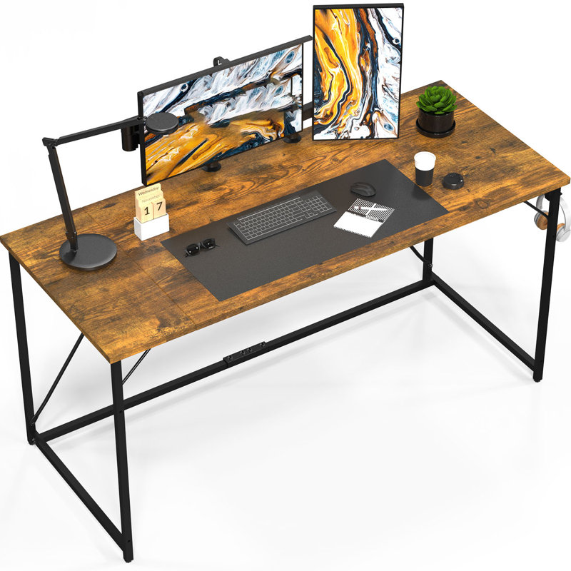 Odoaker Metal Base Writing Desk, 75" H x 120" W x 50" D, Brown