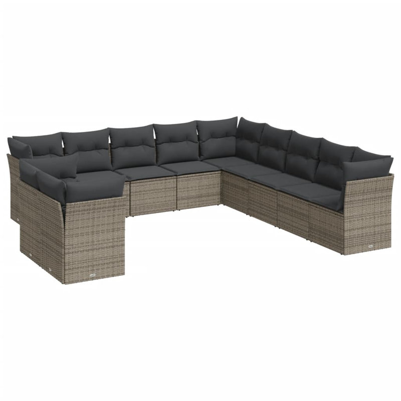 Ensemble de canapé de jardin Vidaxl PE rotin gris, acier thermolaqué, polyester