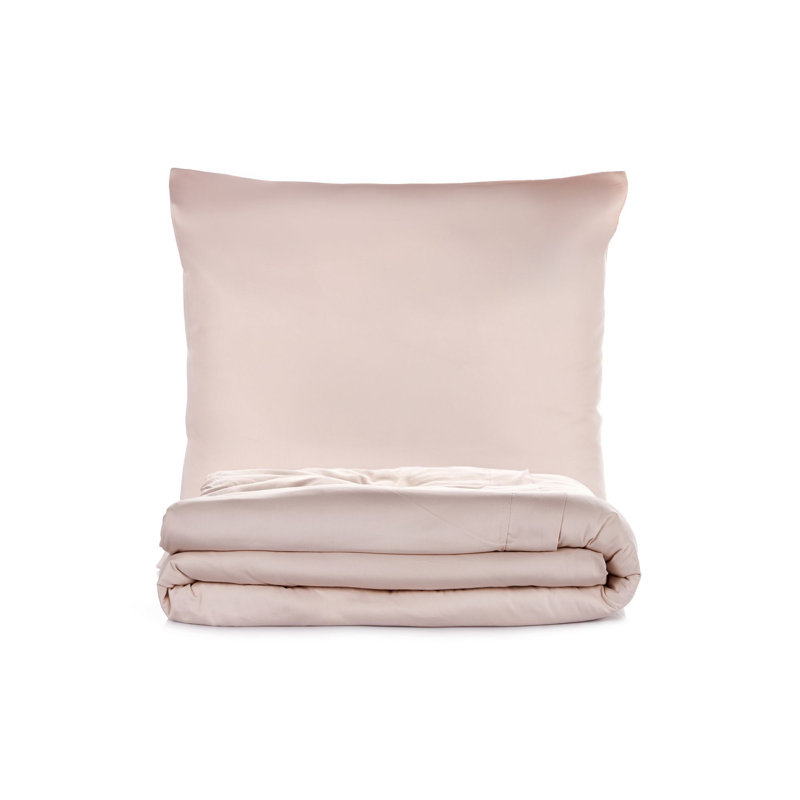 Ensemble de housse de couette luxueuse 100% satin de coton, beige | Comprend une housse de couette 79 x 79 et (2) taies d'oreiller 31,5 x 31,5 | Impression réactive, lavable en machine, 210 fils, fermeture à boutons pour une utilisation facile