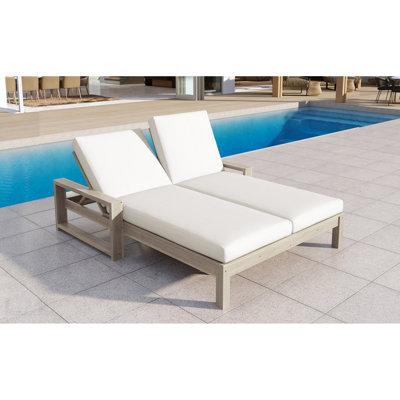 Méridienne double d'extérieur avec dossier réglable 5 positions, structure en bois et coussins amovibles pour terrasse, bord de piscine et jardin Trexm