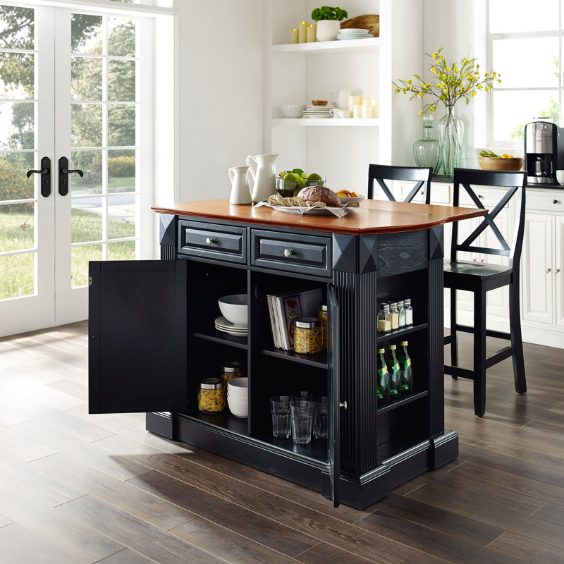 Diamondback Wood Kitchen Island Set, Black