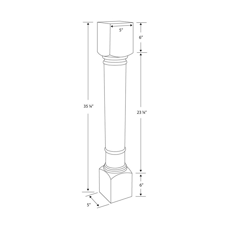 35.25" Unfinished Hardwood Traditional Kitchen Island Leg