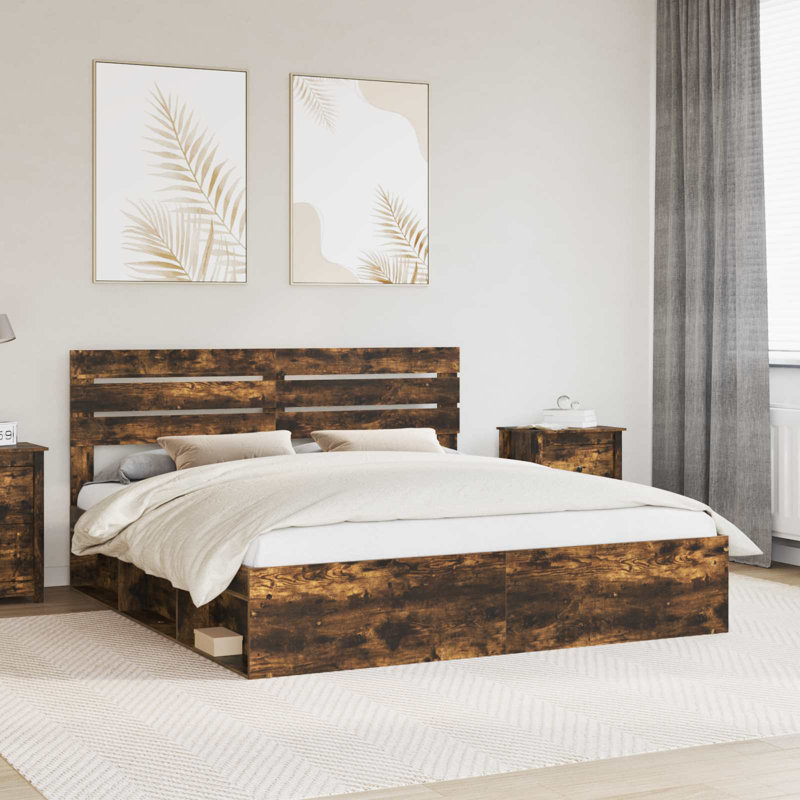 Solid Wood Bed, Smoked Oak, Super King (6')