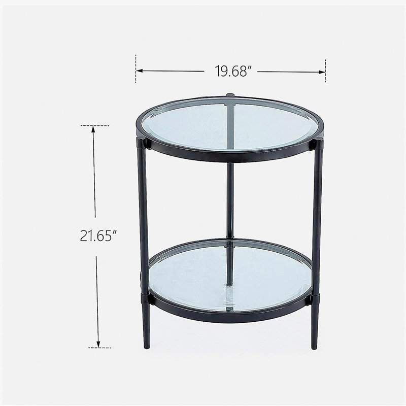 Table basse élégante et minimaliste, verre trempé transparent et cadre industriel noir mat