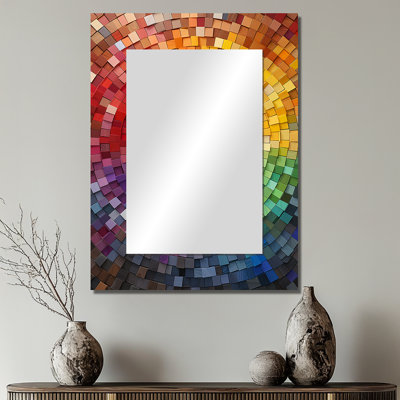 Colorful Spiraling mosaic - Abstract Spirals Large Wall Mirror, Modern Decorative Mirror, Printed Metal Art