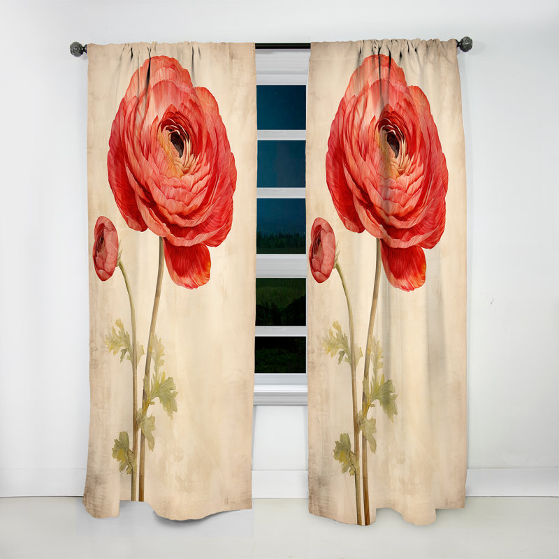 Rideau floral obscurcissant Carlock - Ranunculus - 1 panneau, L 52 po x L 90 po