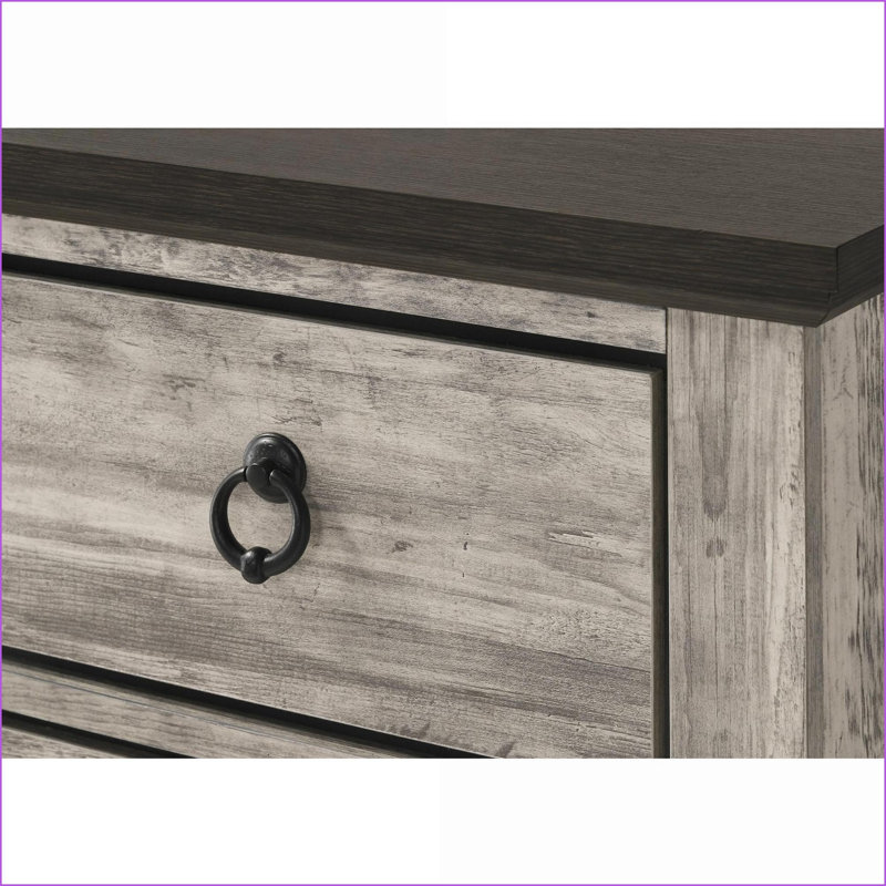 Contemporary Rustic Gray Two-Tone 2-Drawer Nightstand with Metal Knobs
