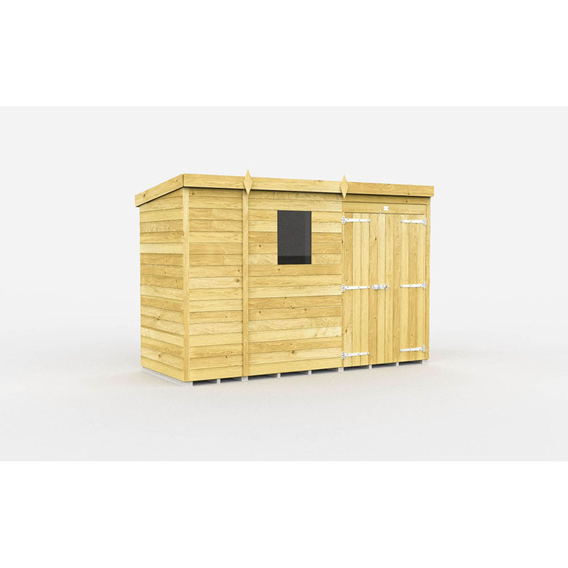 9ft x 4ft Pent Shed - Double Door with Windows