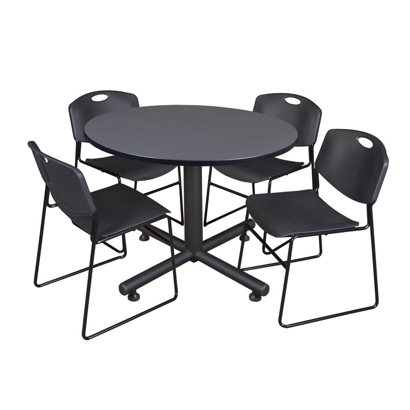 Nicklo break room table, 4 Zeng stackable chairs, Gris, Noir