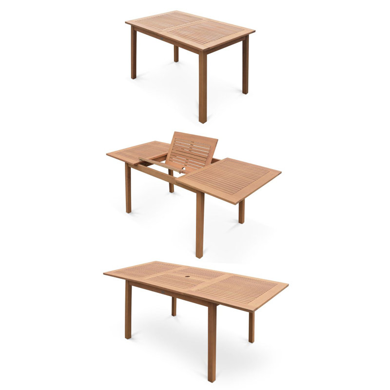 Hatteras 6 - Person Eucalyptus Solid Wood Patio Dining Set Extendable and Umbrella Hole Included Rectangular Table