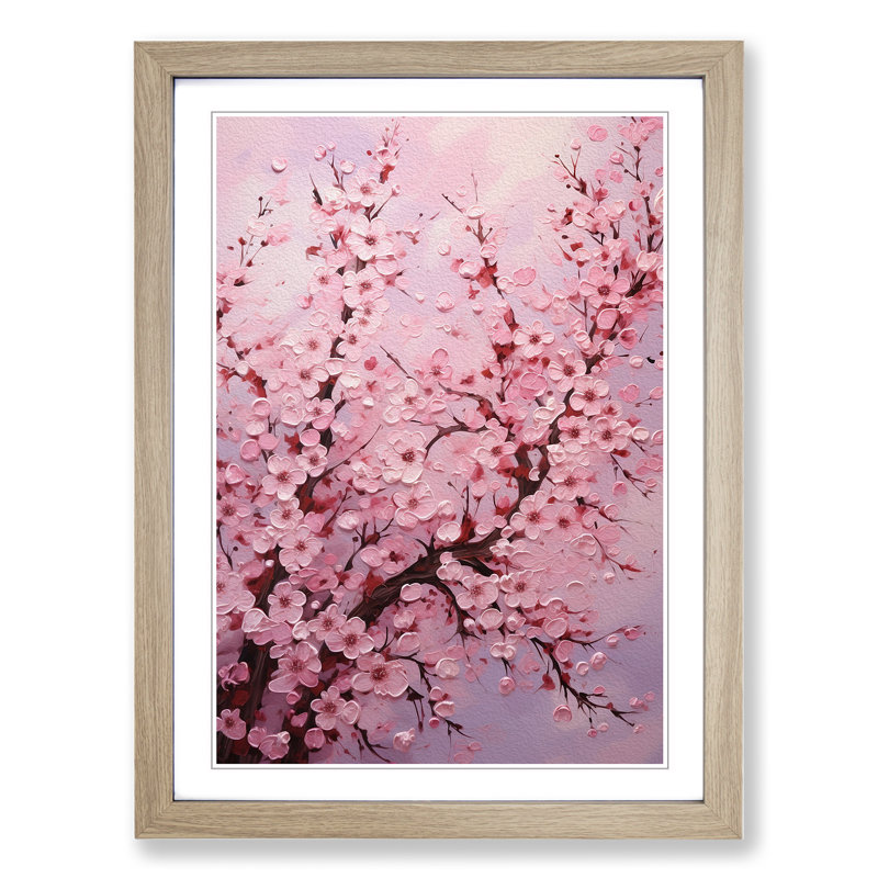 Cherry Blossom Tree Orphism No.2 - Single Picture Frame Print on Wood, 46cm H x 34cm W x 2cm D, Oak Framed