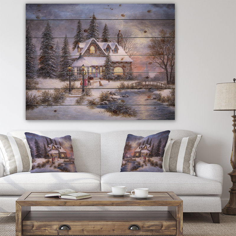 « winter christmas scene ast time », peinture, H 15 po x l 20 po x P 1 po, Bois