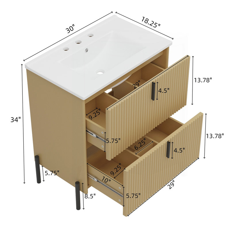 Meuble-lavabo 30 po avec lavabo en céramique, Naturel