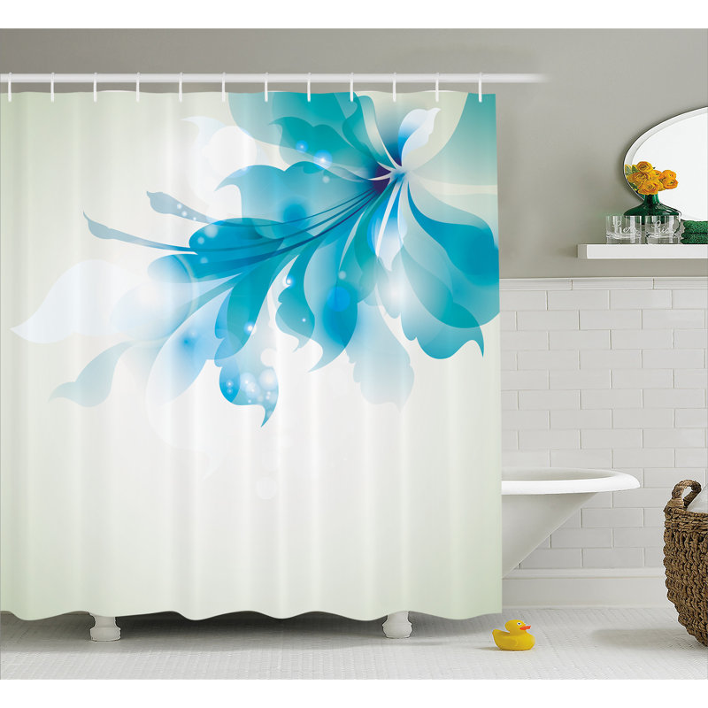  Rideau de douche simple bleu à fleurs ombrées, Vert sauge, H 69 po x l 75 po