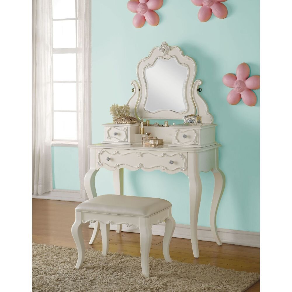 Kids Vanity Set with Mirror,White Harriet Bee