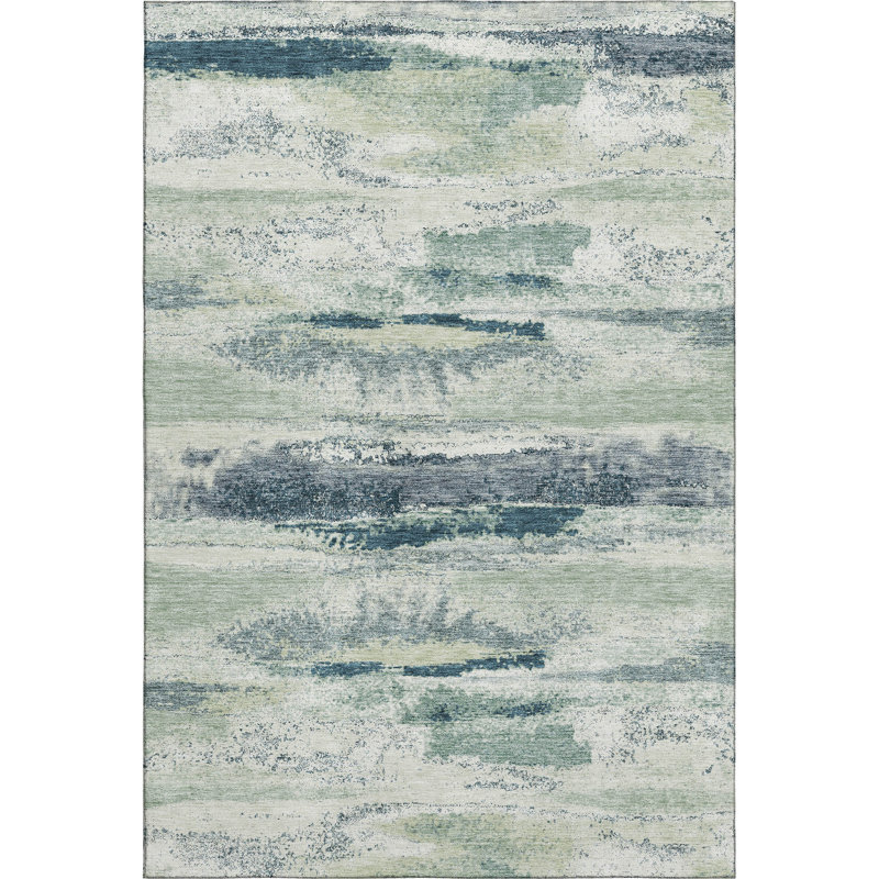 Premium Machine Washable Prisco Mint Rug, Rectangle 8' x 10'