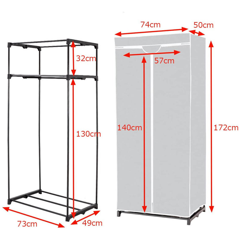 Twicken 50cm Rolling Portable Wardrobe, Grey