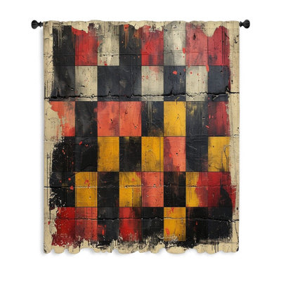 Checkered Pattern Window Curtains, Abstract Blockout & Sheer Curtains - 1 Panel