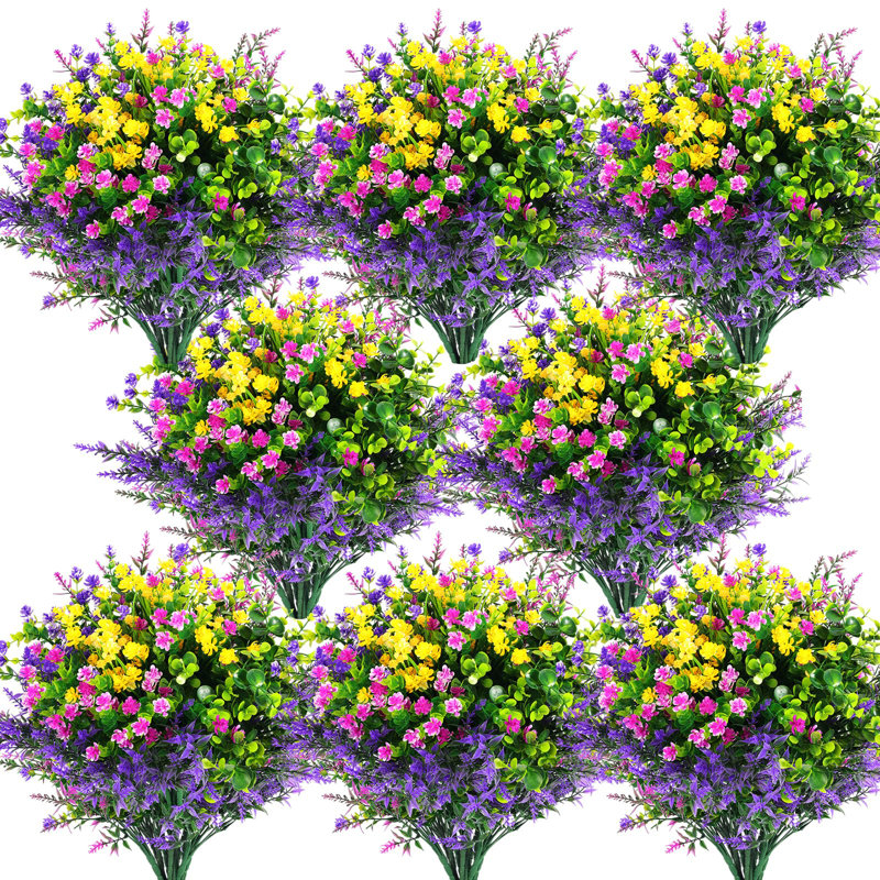 24 pièces de fleurs artificielles d'extérieur en vrac - Faux arbustes de fleurs en plastique pour suspendre un pot, un porche, une fenêtre ou un décor de mariage