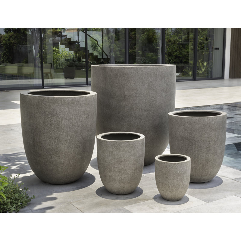 Renegade Erhard Fiberglass Pot Planter, 13" H x 11" W X 11" D, Riverstone Lite
