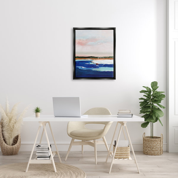 Red Barrel Studio® Distant Land Ocean Waves Painting Framed On Canvas ...
