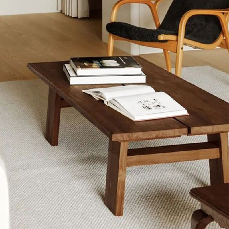 Nut-brown Solid Wood Rectangular Coffee Table, 15.75" H x 55.12" L x 27.56" W