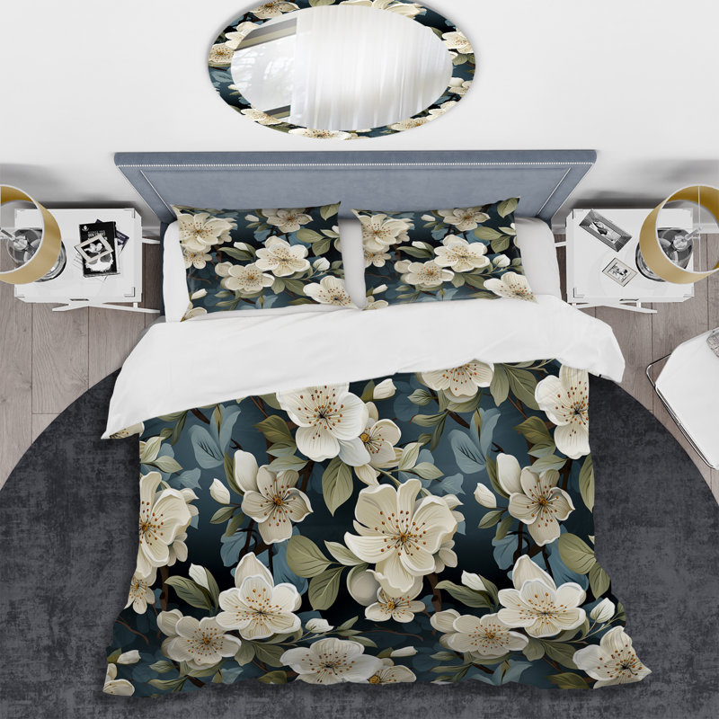 Literie orchidée grise et blanche, Housse de couette pour très grand lit et 2 très