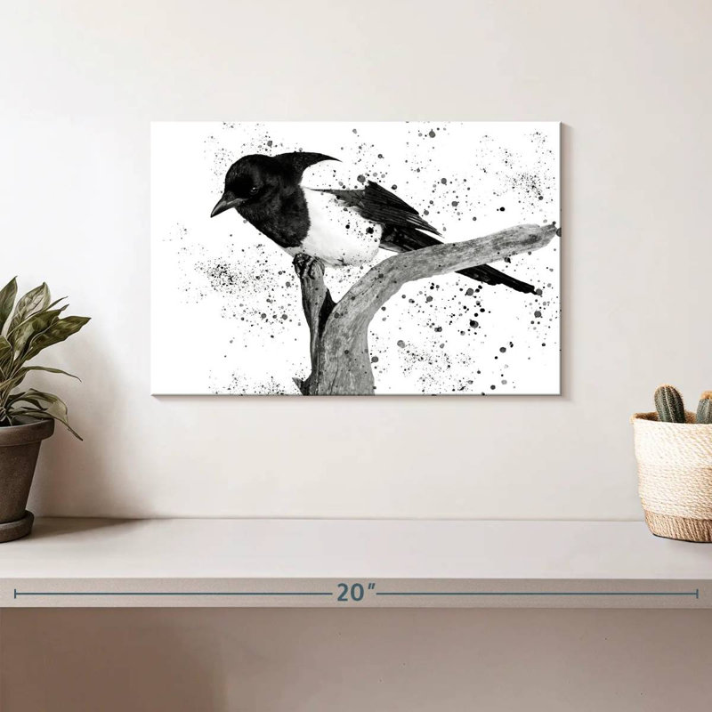 Oiseau noir et blanc Brampt, H 8 po x l 12 po