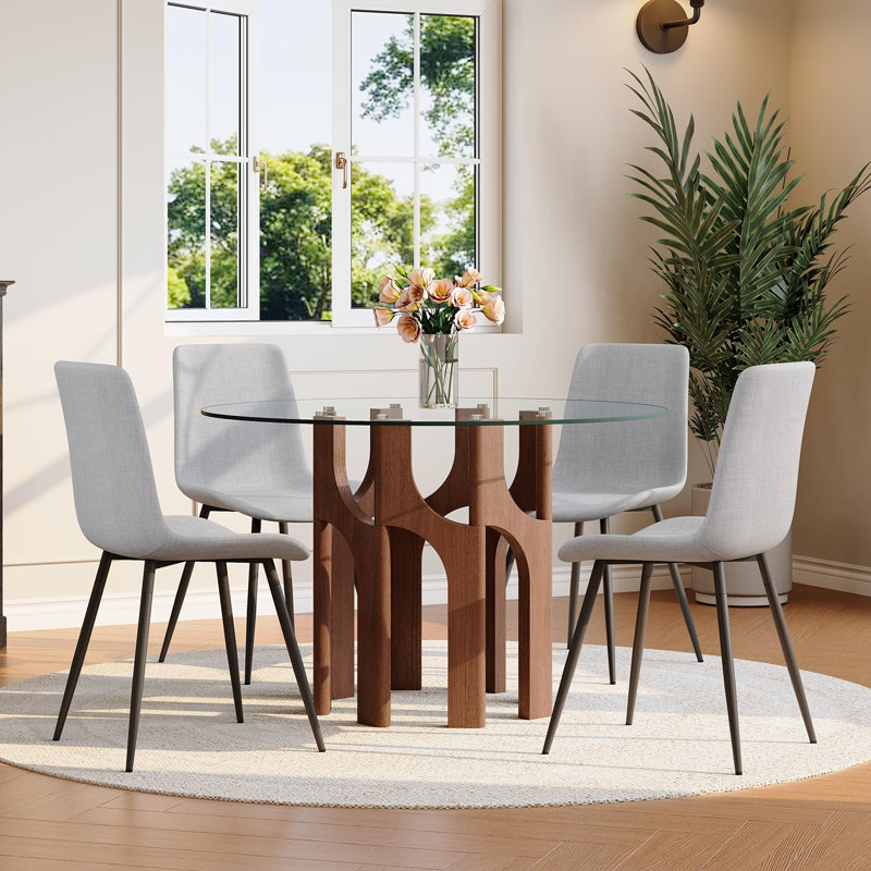 Ensemble de table de salle à manger 46 po pour 4 personnes, Light Gray, Brown
