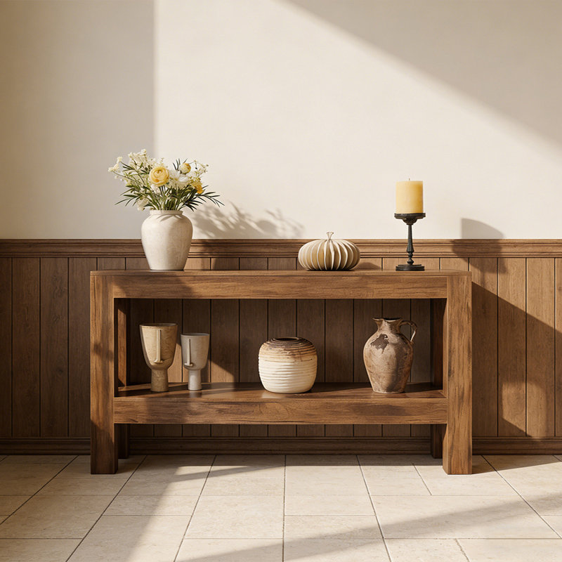 Retro Minimalist Practical Console Table, 29.53" H x 55.12" W x 13.78" D, Brown